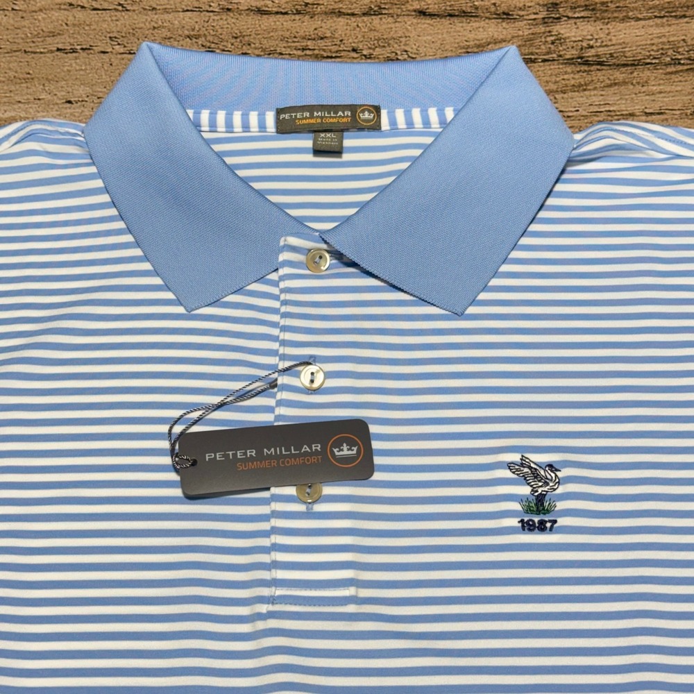 Peter Millar Polo Shirt Mens XXL Blue Summer Comfort Old Marsh Golf Club FL NWT
